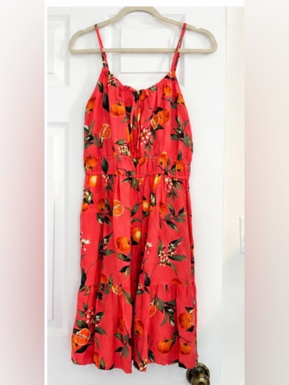 LOFT Citrus Print Tiered Sundress | XS | Coral Pink | Adjustable Straps